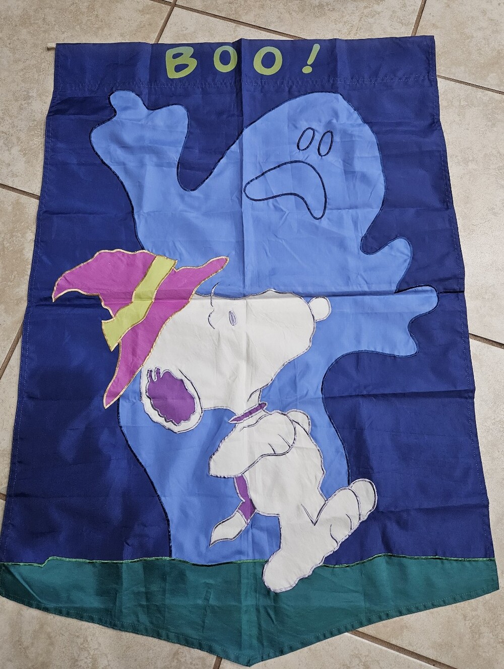 Vintage Snoopy Boo Ghost Applique Yard Garden Flag-40 x 27"-Halloween-Witch Hat